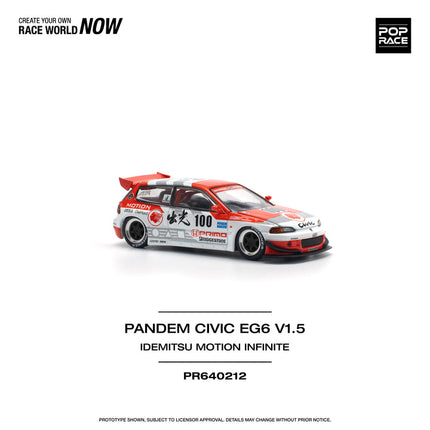 POPRACE 1/64 Scale Diecast Car PANDEM CIVIC EG6 v1.5 IDEMITSU MOTION INFINITE PR640212 HONDA CIVIC