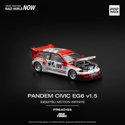 POPRACE 1/64 Scale Diecast Car PANDEM CIVIC EG6 v1.5 IDEMITSU MOTION INFINITE PR640212 HONDA CIVIC