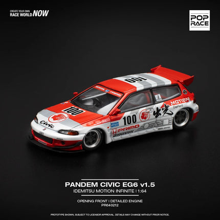 POPRACE 1/64 Scale Diecast Car PANDEM CIVIC EG6 v1.5 IDEMITSU MOTION INFINITE PR640212 HONDA CIVIC